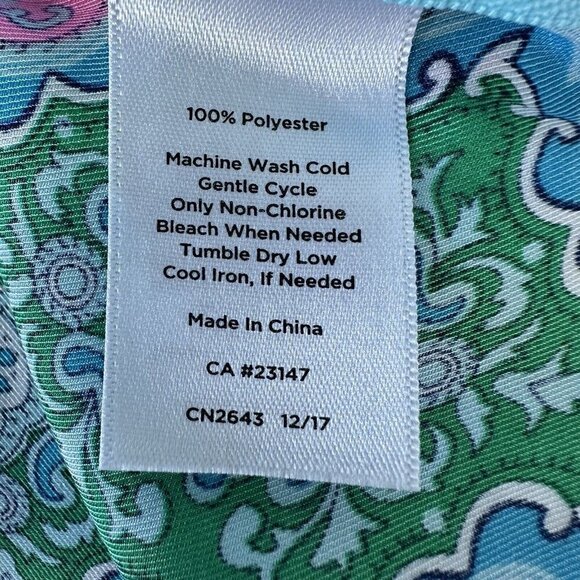 Talbots Blouse Paisley short Sleeve Blue Green Pink Lightweight XL Satin - Picture 4 of 9